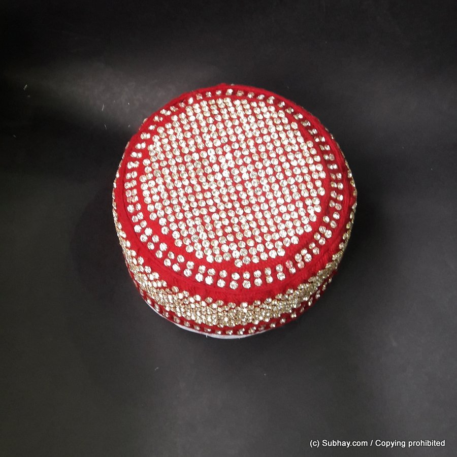 Red Color Round Full Sindhi Nagina /  Zircon Cap or Topi MKC-631